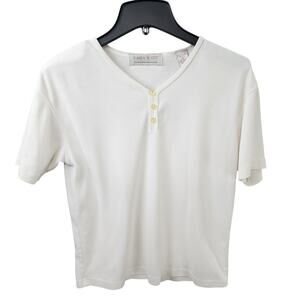 Karen Scott T-Shirt Women Small White Button Collar - V-Neck - Cotton Blend
